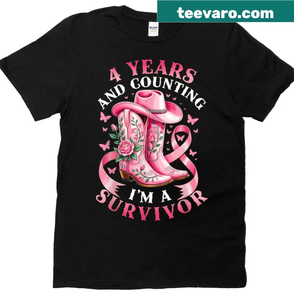 T-shirt for breast cancer survivors featuring a pink ribbon and cowgirl design