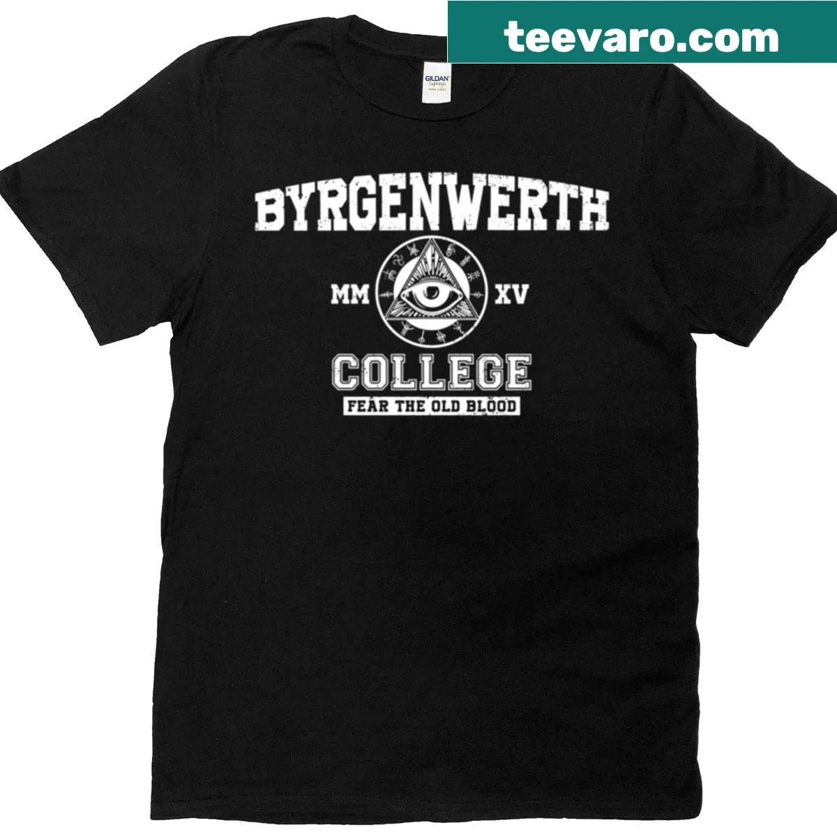 T-shirt with white text representing Byrgenwerth College. — on a men's t-shirt
