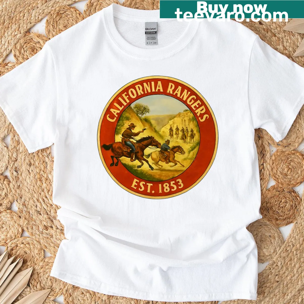 California Rangers T-shirt featuring establishment year 1853 — on a men's t-shirt