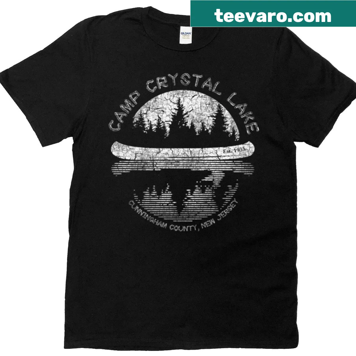 T-shirt featuring Camp Crystal Lake design from Friday The 13th — on a men's t-shirt