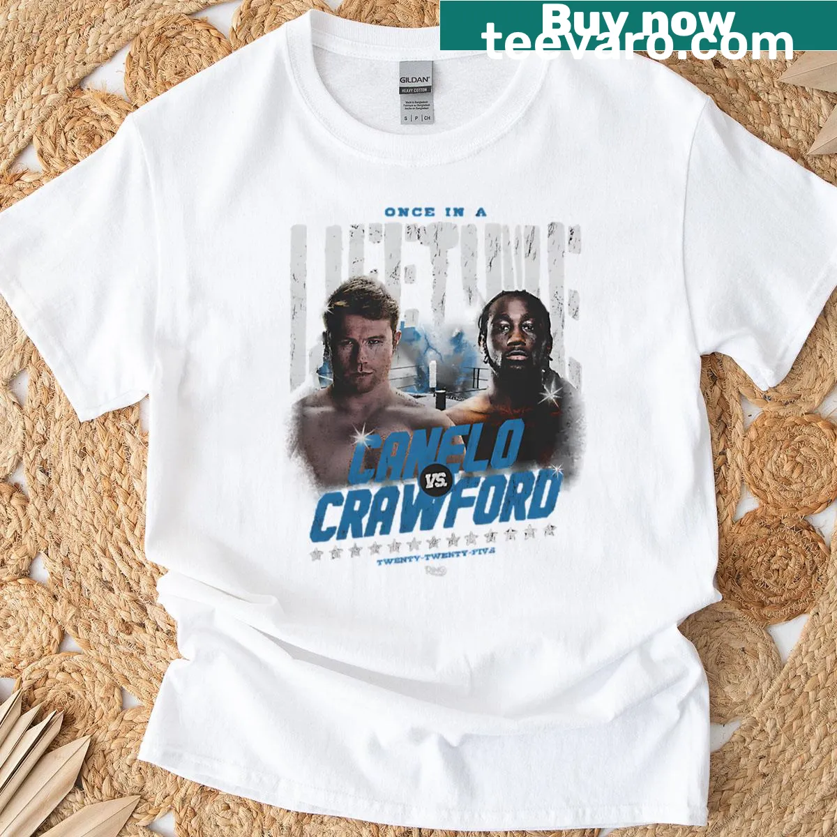 T-shirt celebrating Canelo Alvarez vs Terence Crawford boxing match — on a men's t-shirt