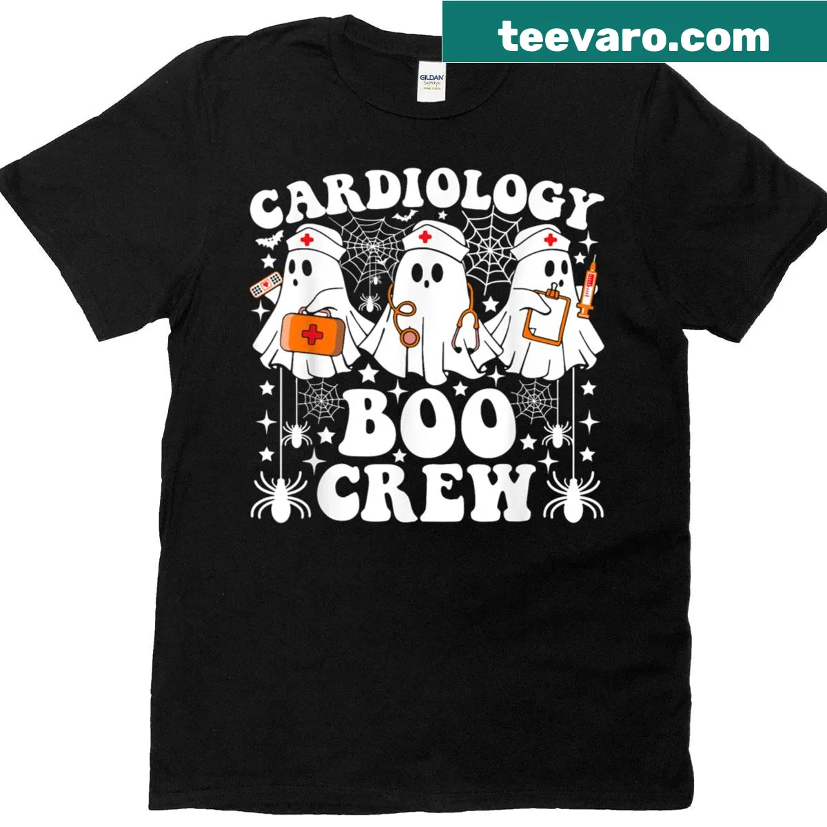 Funny Halloween T-shirt for cardiac nurses featuring a ghost design — on a men's t-shirt
