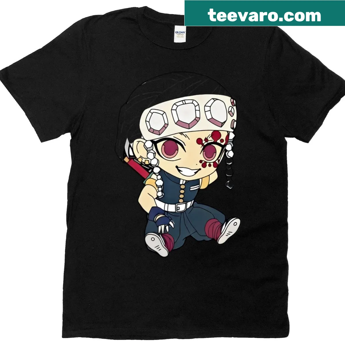 Chibi Tengen Uzui t-shirt featuring a cartoon-style graphic — on a men's t-shirt