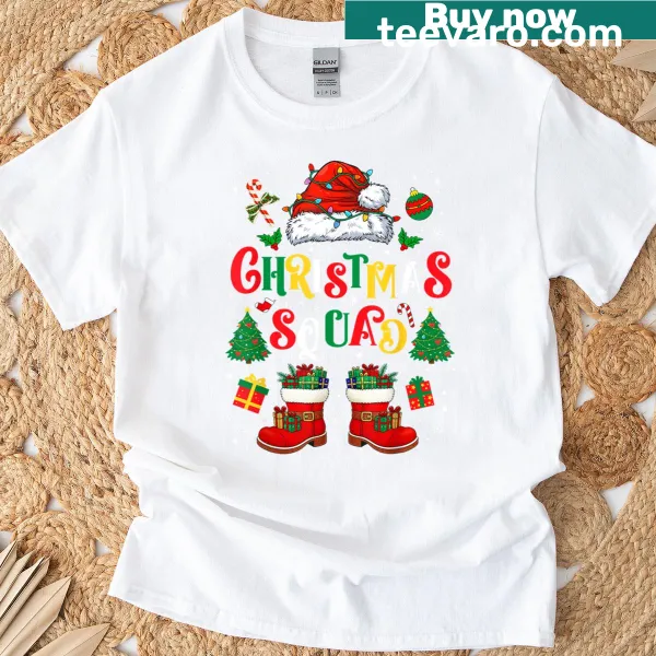 Cartoon-style Christmas Squad design on a kids T-shirt