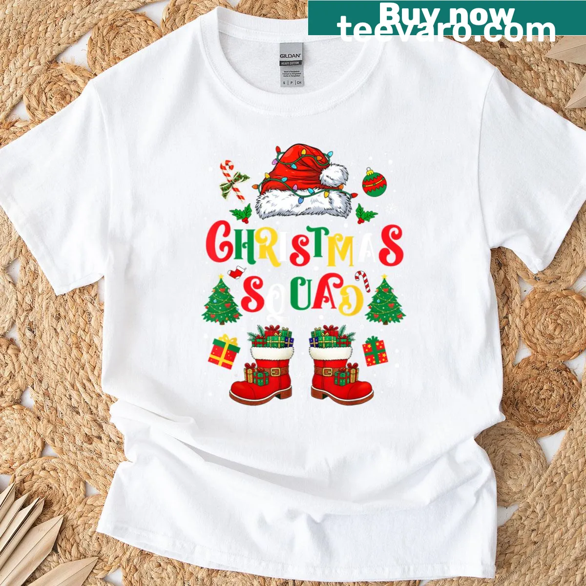 Cartoon-style Christmas Squad design on a kids T-shirt — on a men's t-shirt
