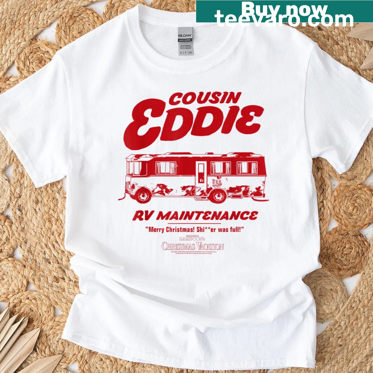 Funny holiday T-shirt with an RV illustration from Christmas Vacation — on a men's t-shirt