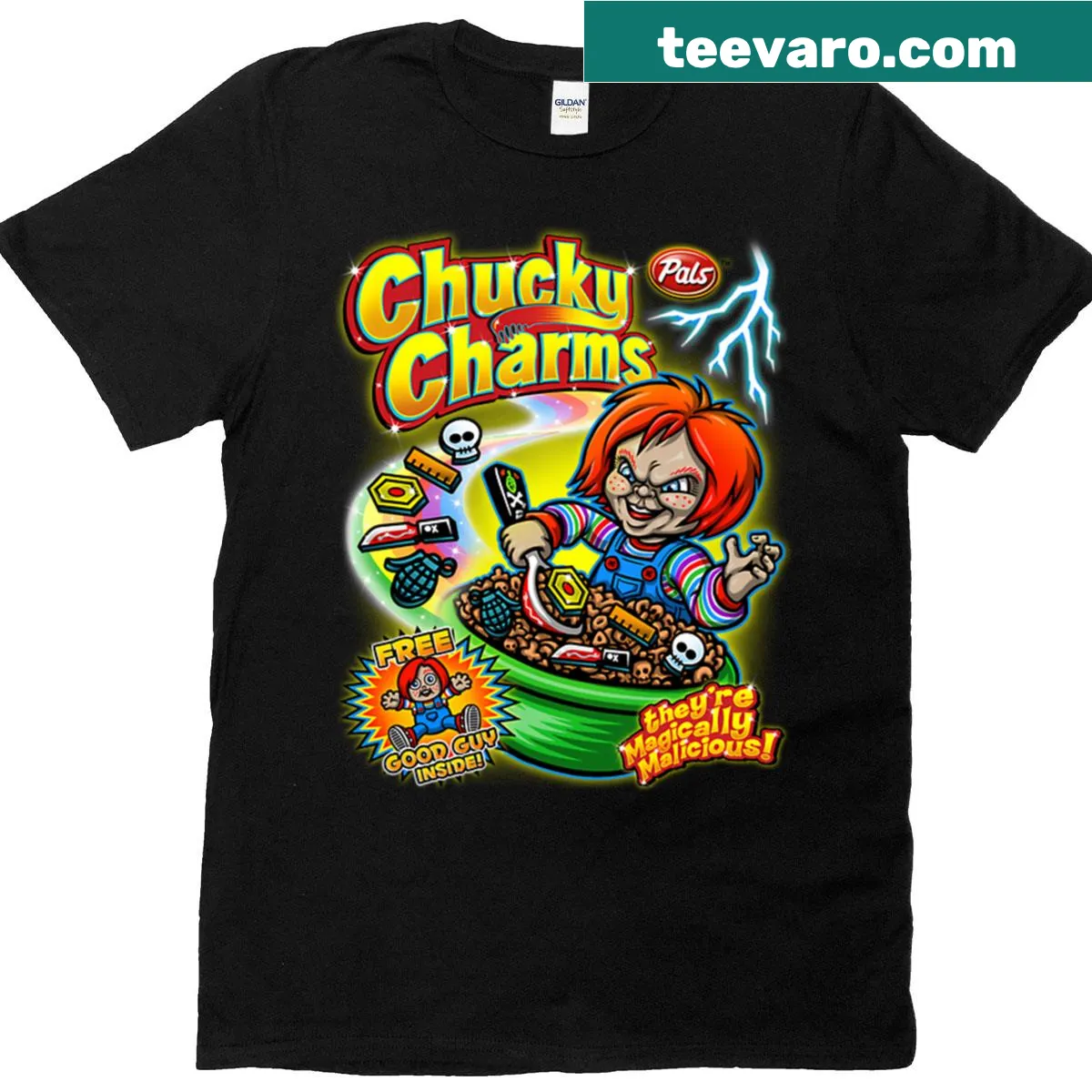 Playful cartoon design on a fitted scoop t-shirt — on a men's t-shirt