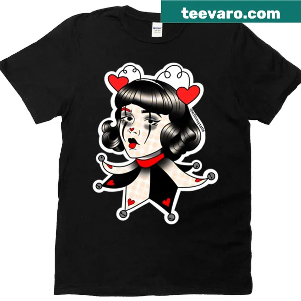 Illustration t-shirt featuring a dollface design with hearts