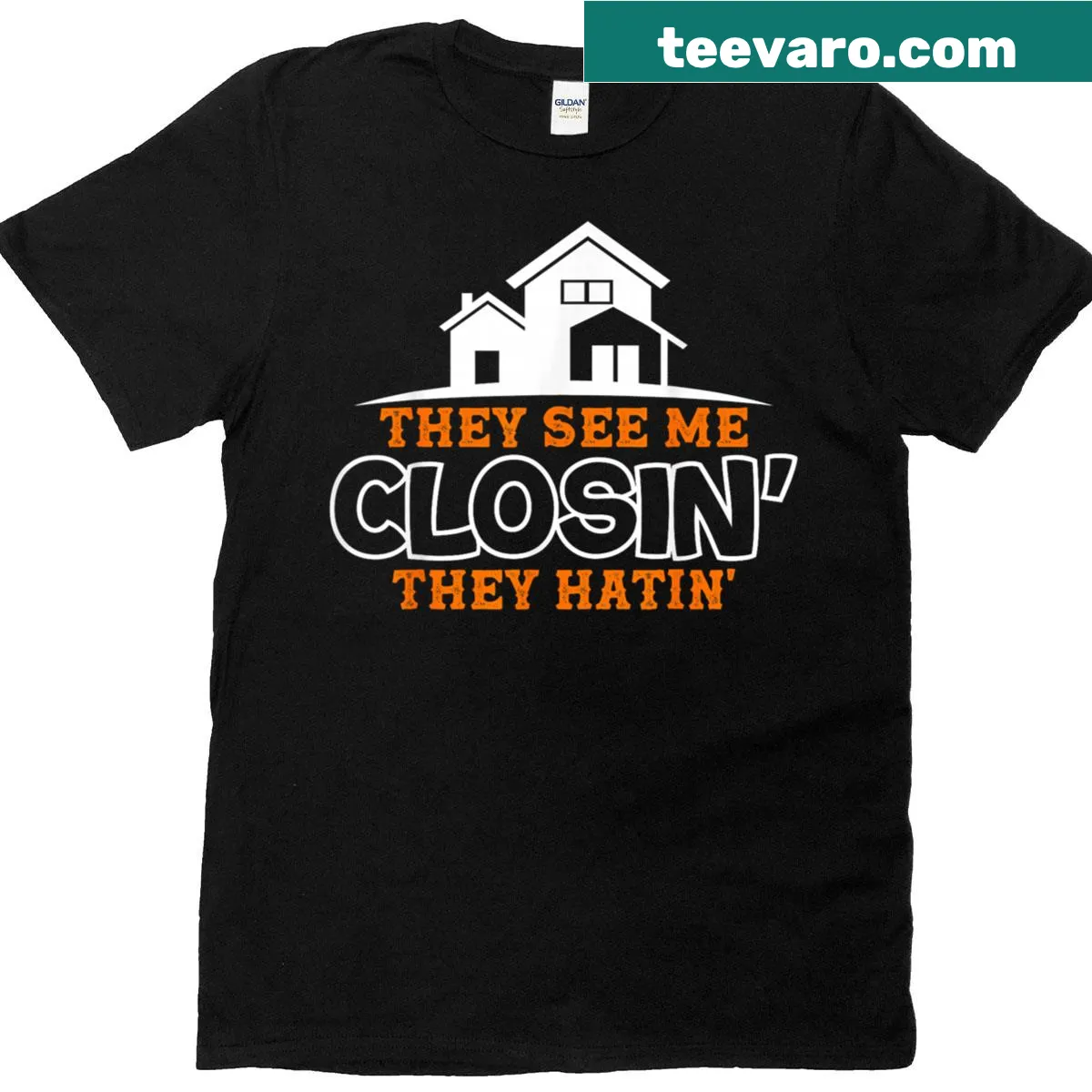 Funny realtor shirt with 'Closing Deals Like A Boss' text — on a men's t-shirt