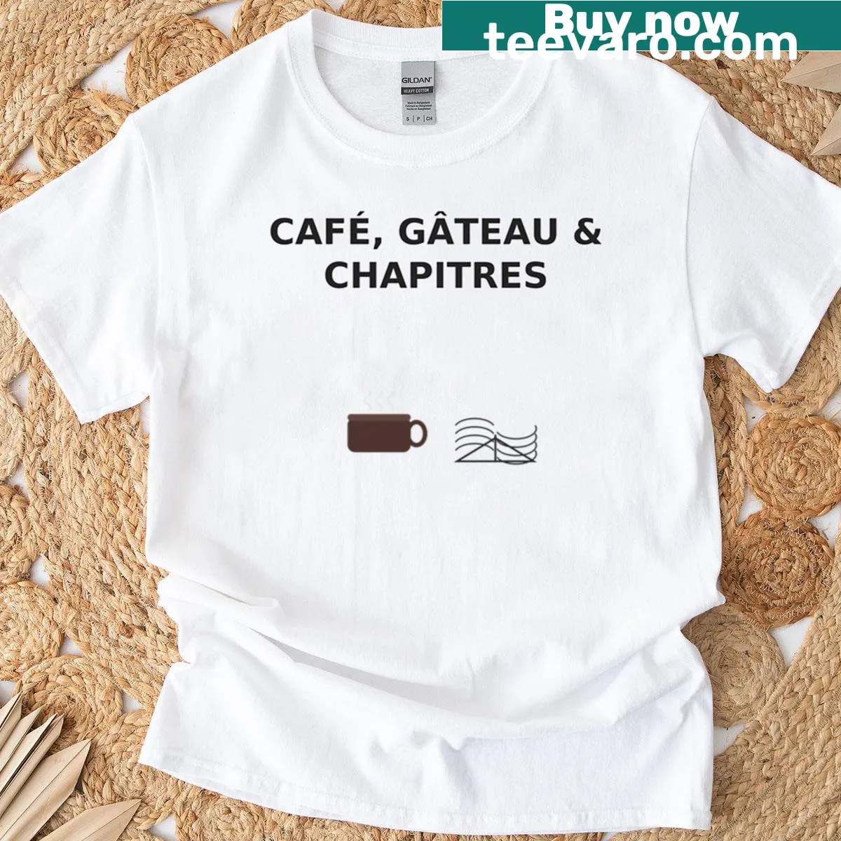Coffee and cake-themed T-shirt design — on a men's t-shirt