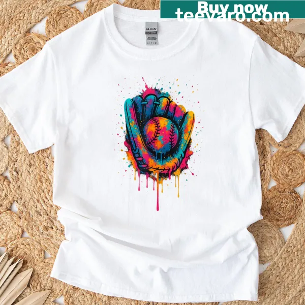 Youth T-shirt with a baseball glove design and playful splash effect