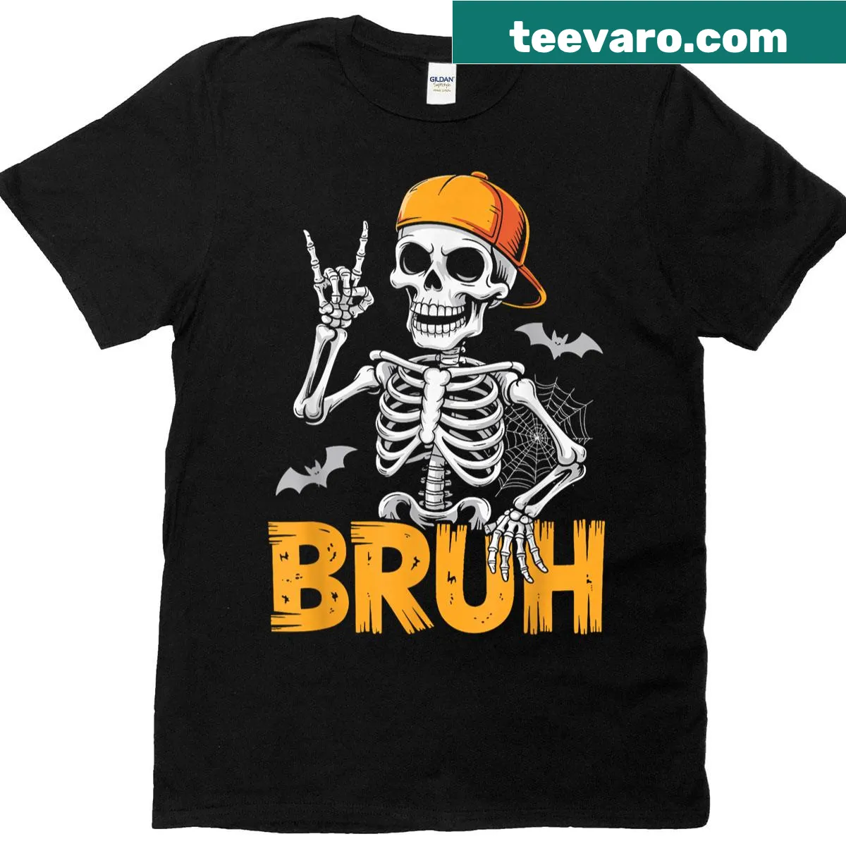 Funny cartoon skeleton design on Halloween T-shirt — on a men's t-shirt