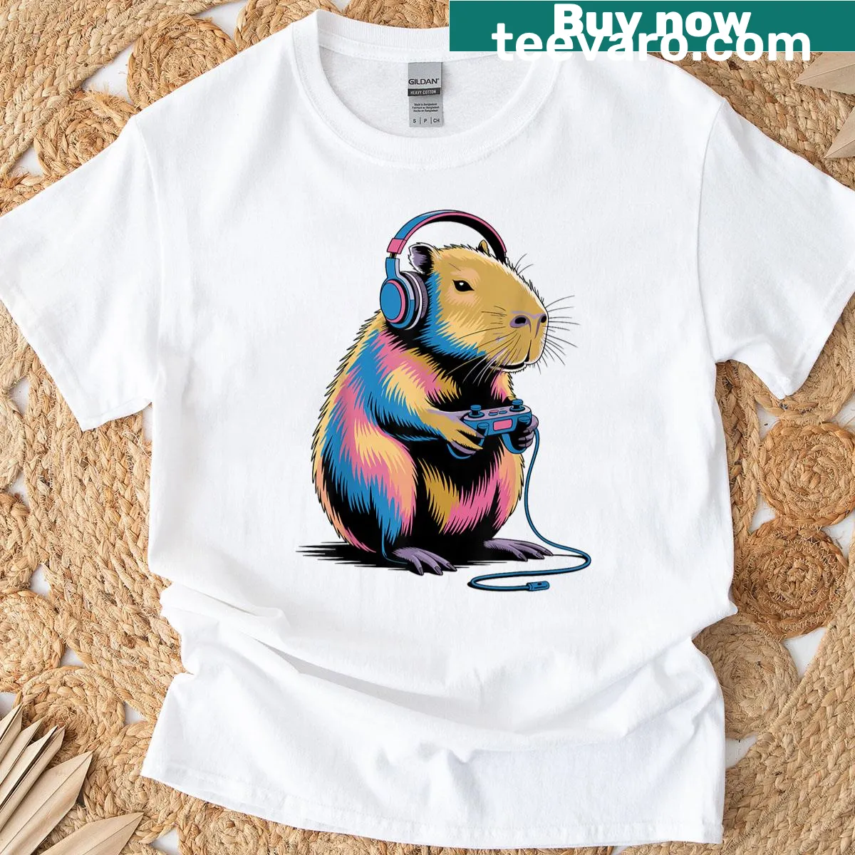 Illustration of a capybara on a T-shirt designed for animal lovers — on a men's t-shirt
