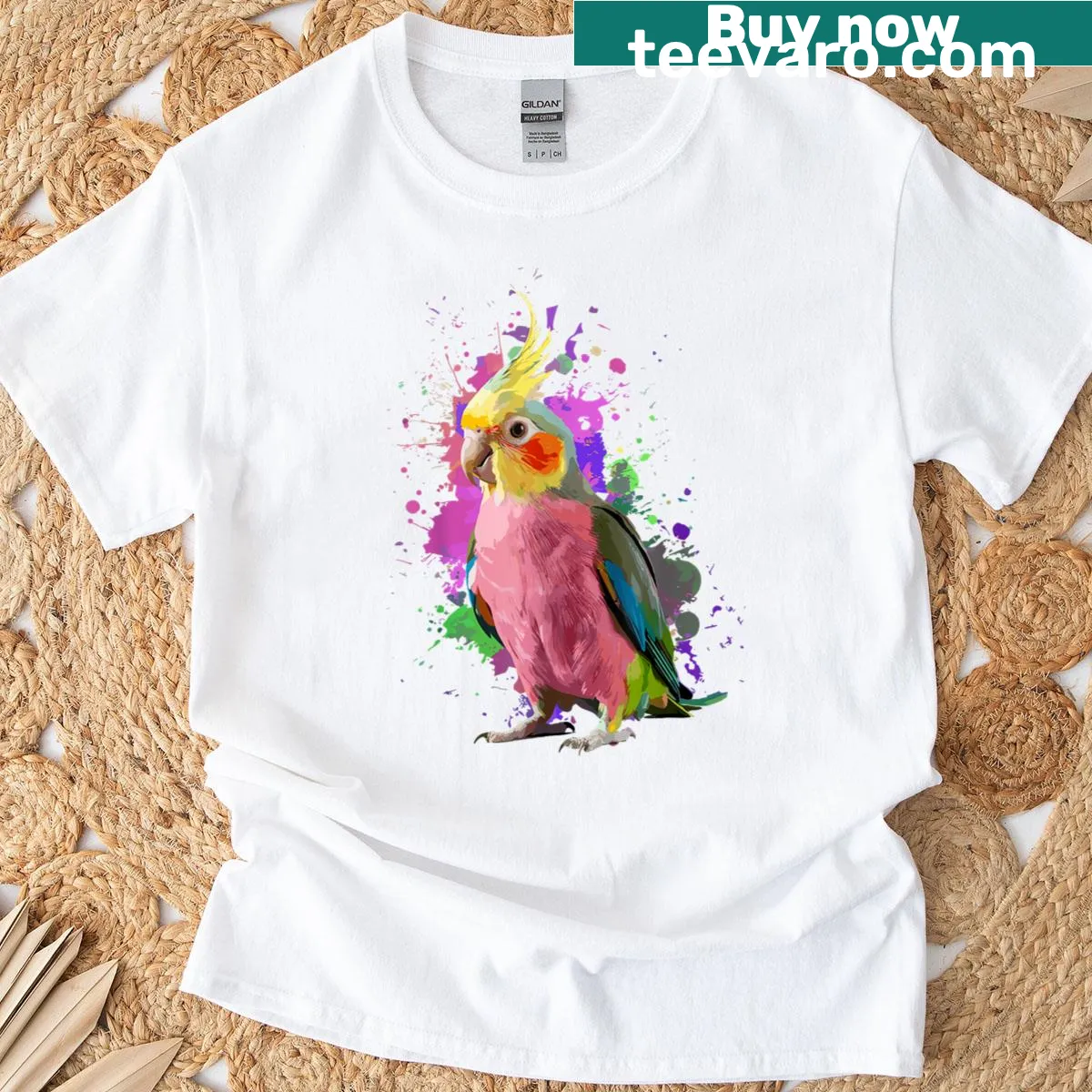 Stylish cockatiel graphic on a casual t-shirt for bird lovers — on a men's t-shirt