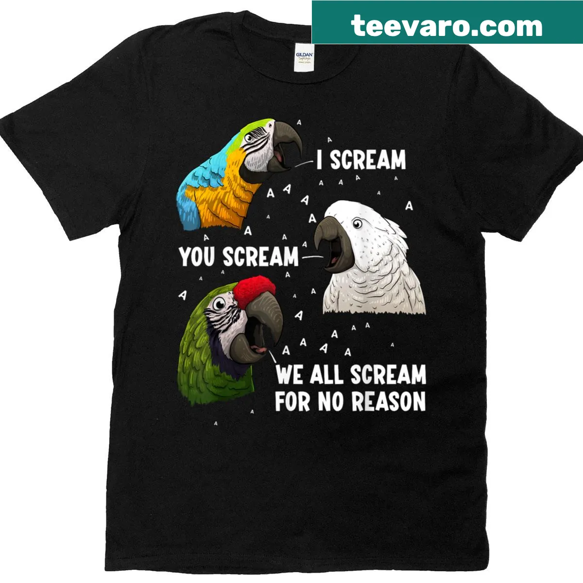 Macaw bird graphic t-shirt for parrot lovers — on a men's t-shirt