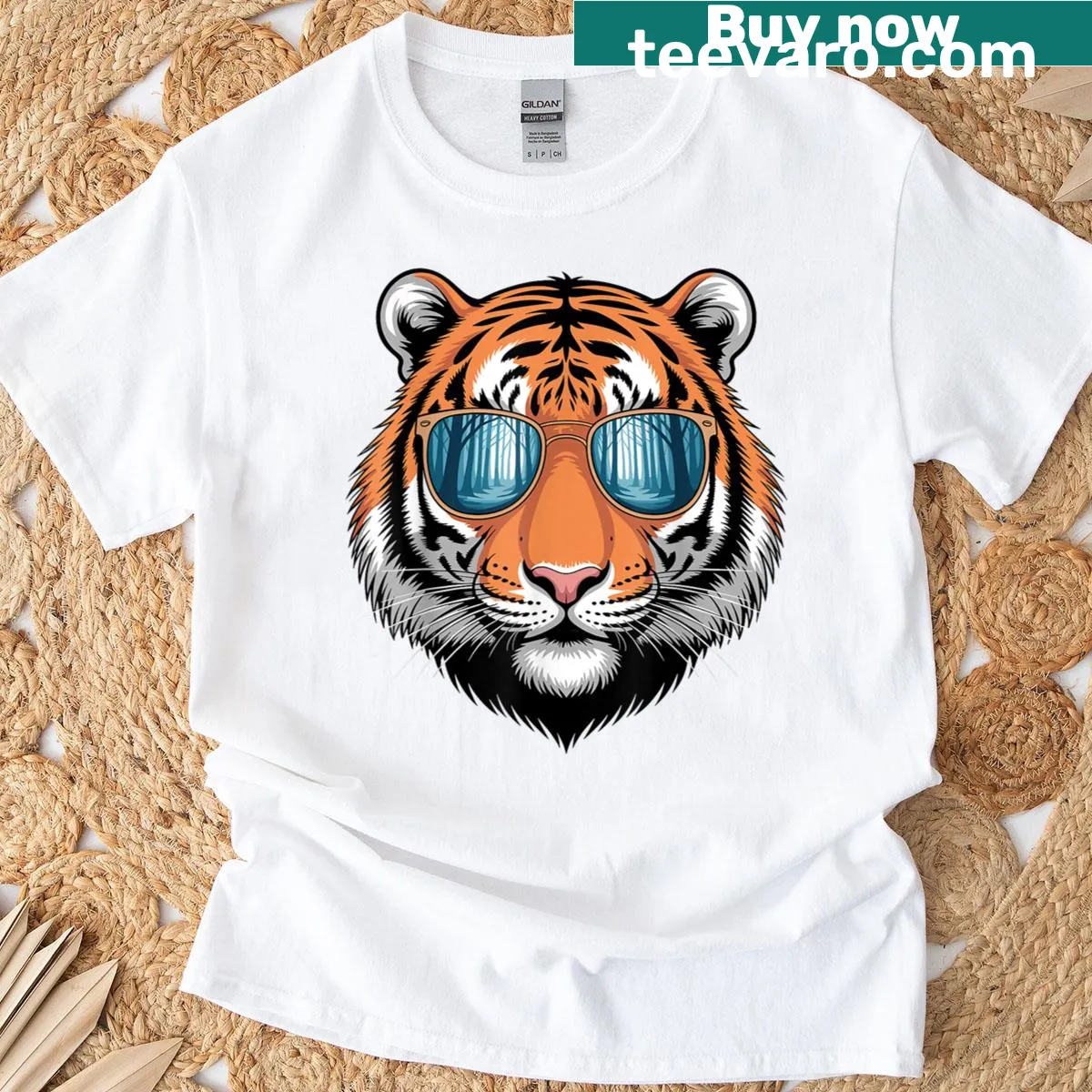 Tiger costume graphic on vintage T-shirt — on a men's t-shirt