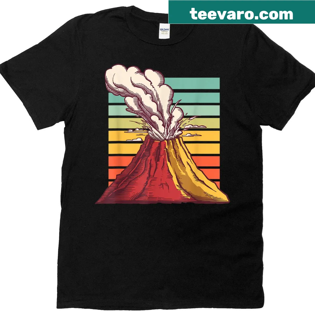 Illustration of a volcano on a geology-themed T-shirt — on a men's t-shirt