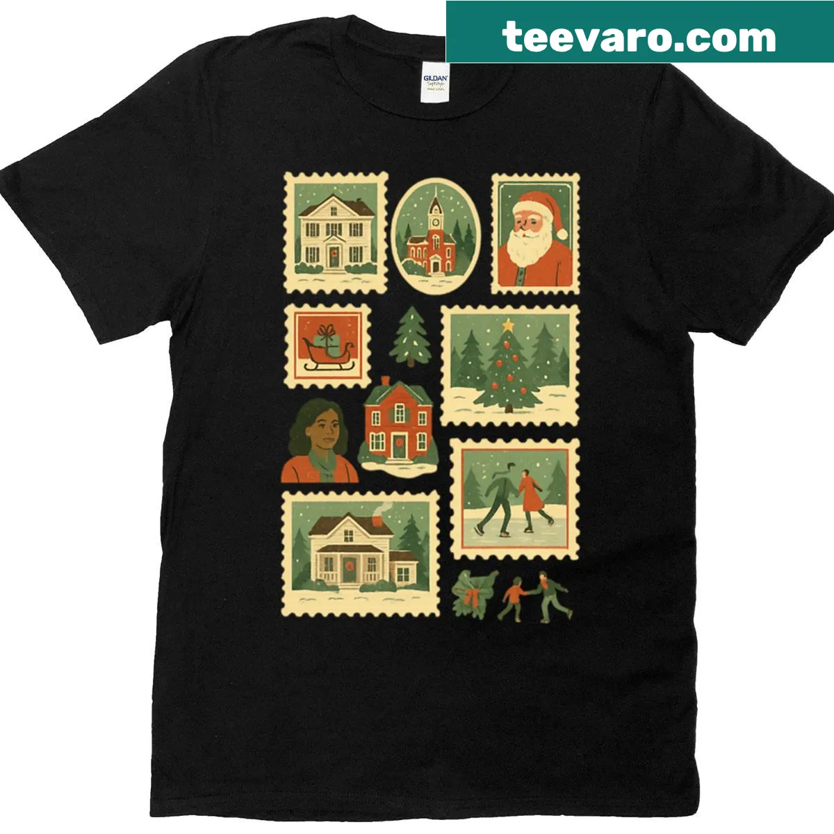 Oversized vintage t-shirt with a Christmas stamp collage — on a men's t-shirt