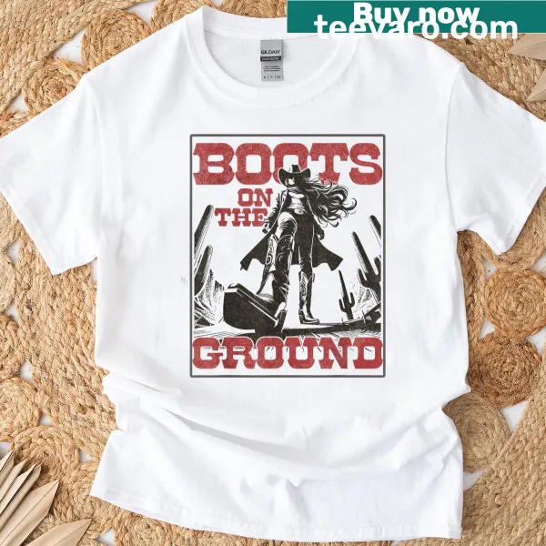 Vintage cowgirl boots graphic on a distressed western t-shirt