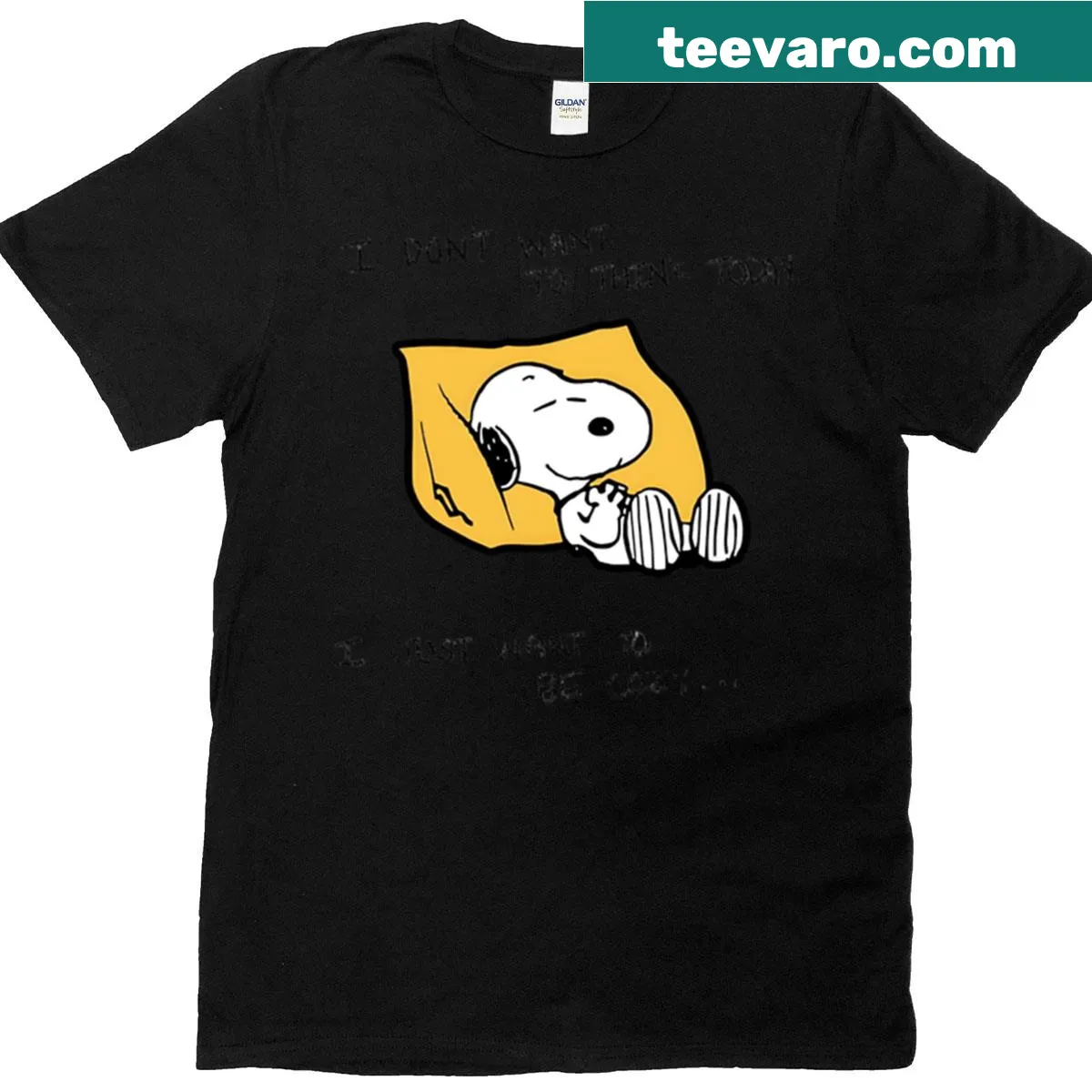 T-shirt featuring Snoopy relaxing with a blanket design — on a men's t-shirt