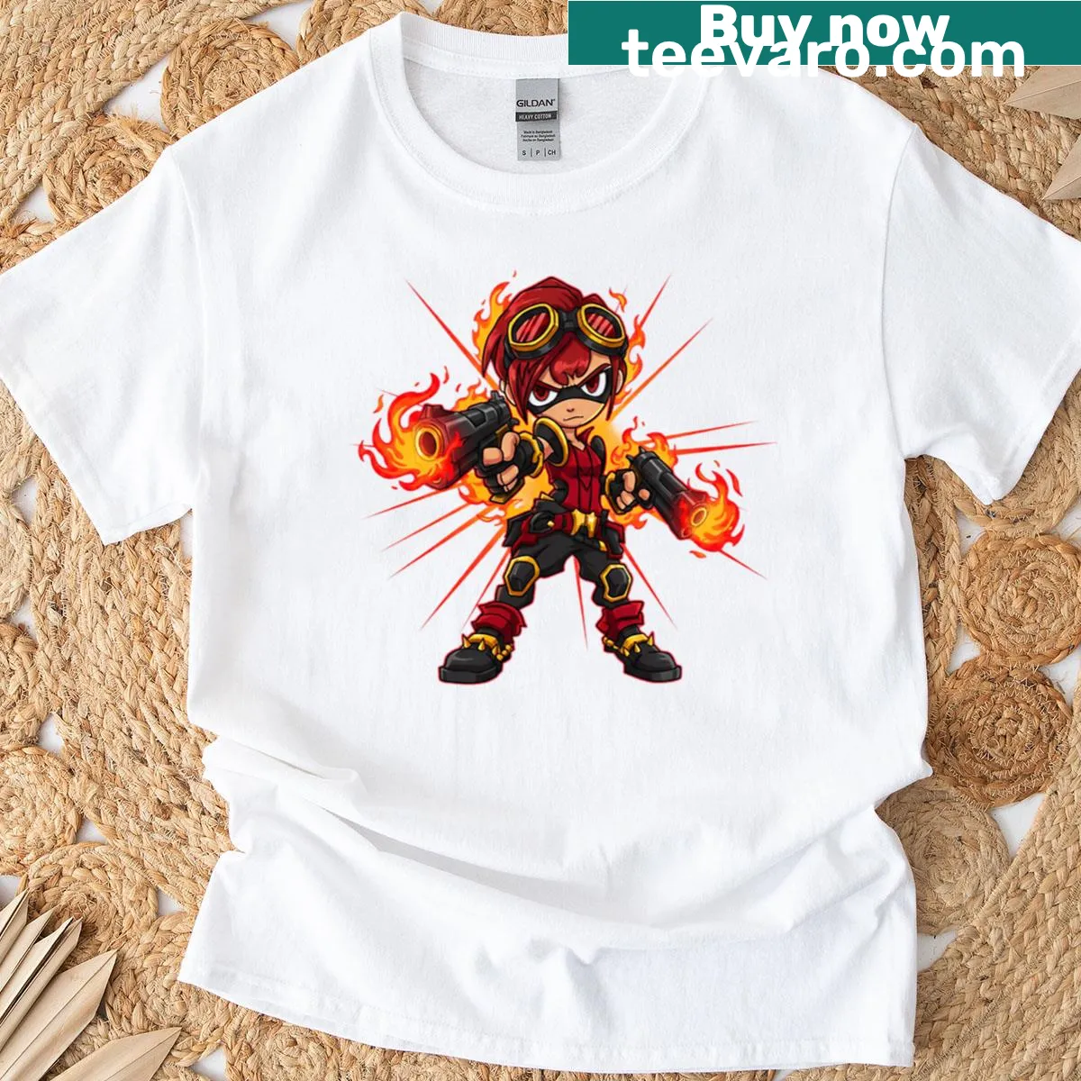 Vector art of a cyber warrior in dynamic pose — on a men's t-shirt