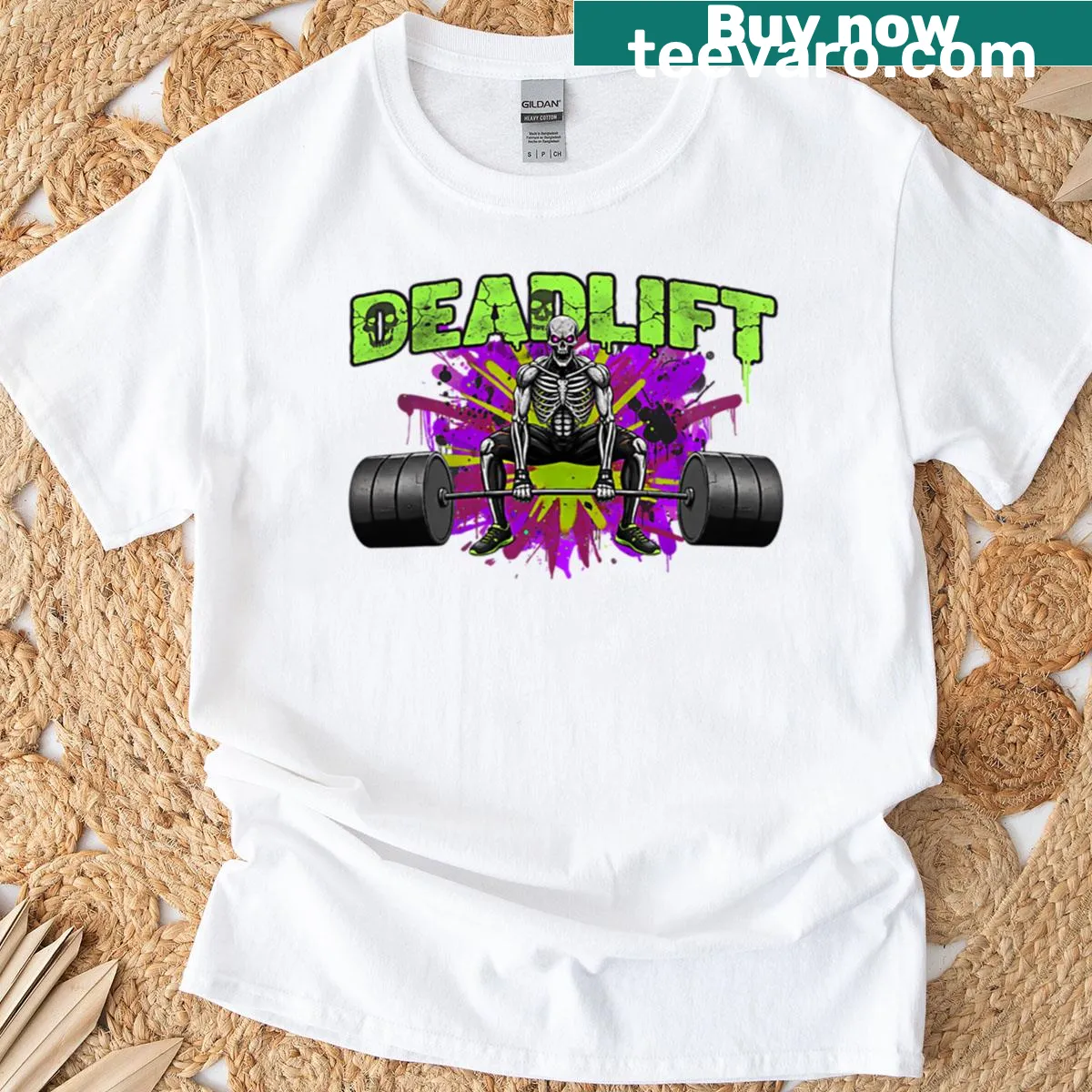 Deadlift skeleton graphic t-shirt for fitness lovers — on a men's t-shirt