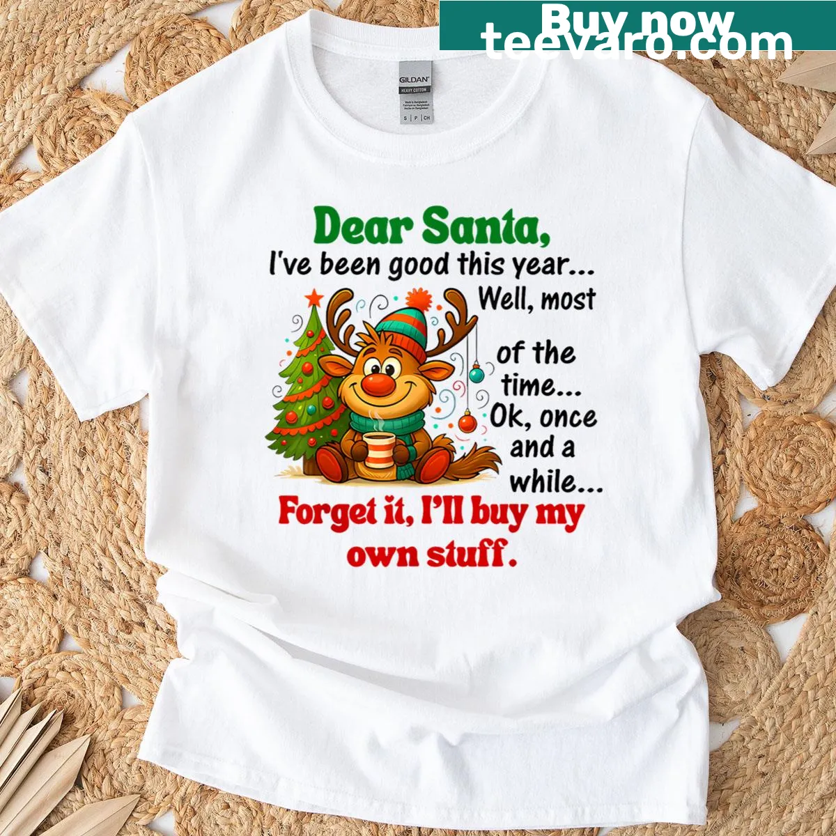 T-shirt with 'Dear Santa I've Been Good This Year' text for kids — on a men's t-shirt