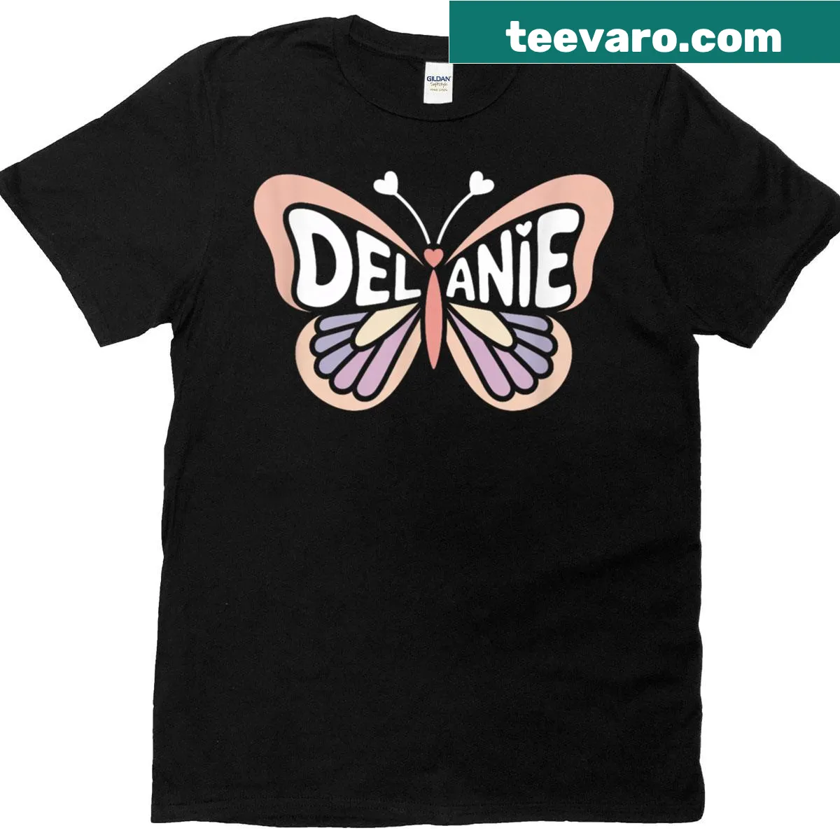 Personalized T-shirt with butterfly illustration and name Delanie — on a men's t-shirt