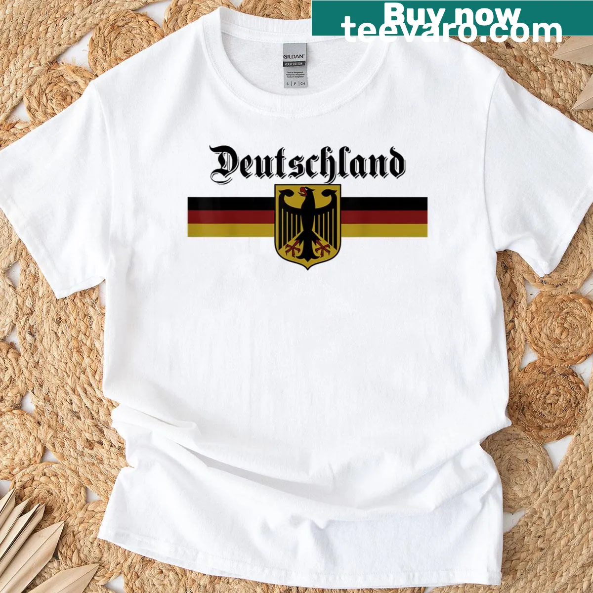 German flag and coat of arms eagle themed t-shirt — on a men's t-shirt