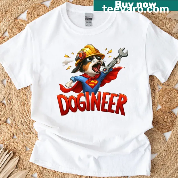 Playful Dogineer t-shirt merging dog and engineering themes
