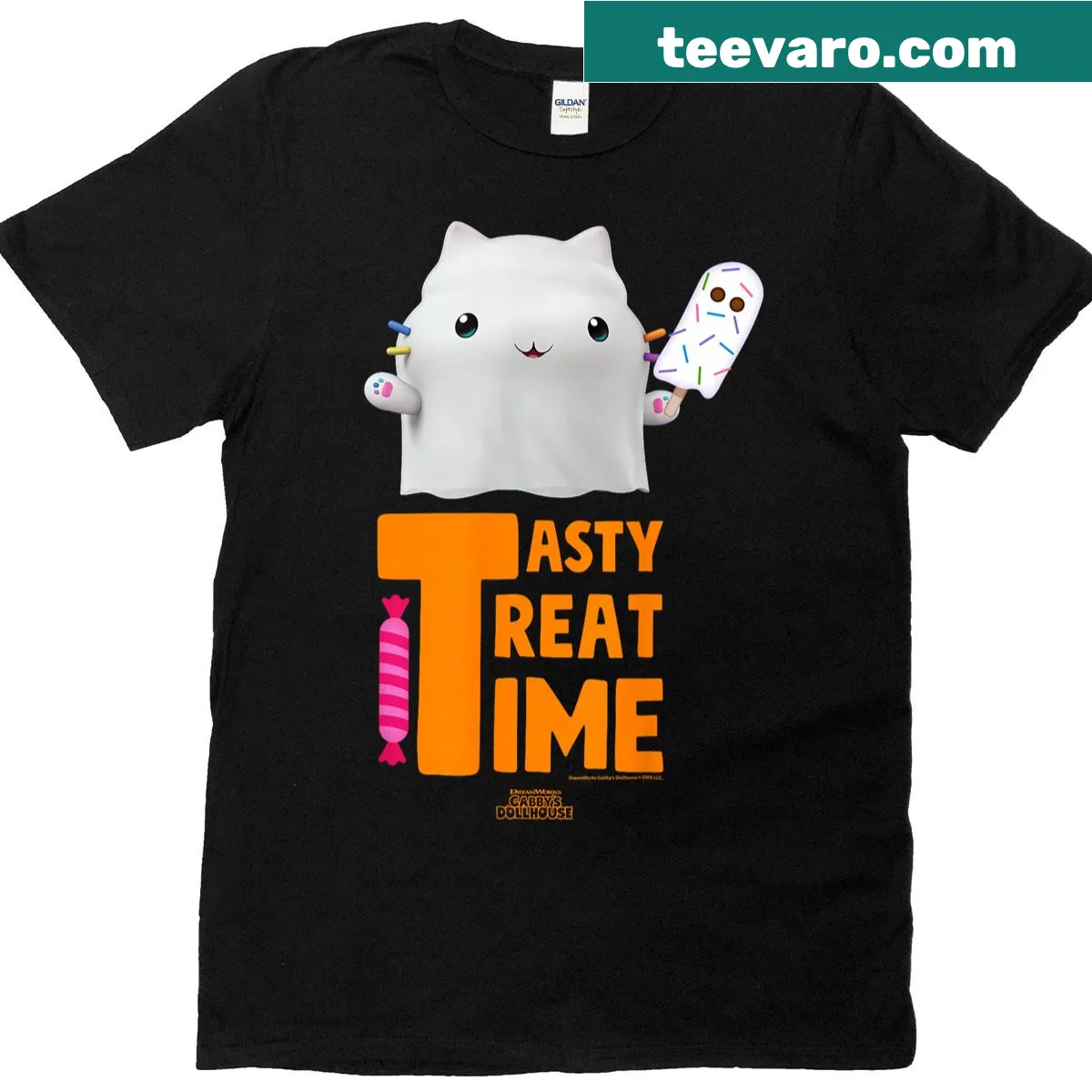 Kids T-shirt from Gabby's Dollhouse featuring a ghost and treats — on a men's t-shirt