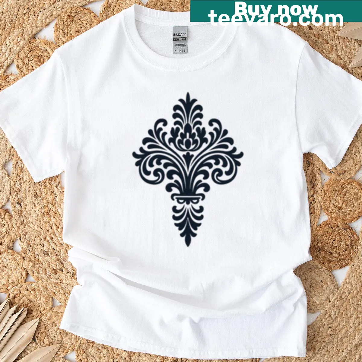 Floral ornament design T-shirt with elegant black graphics — on a men's t-shirt