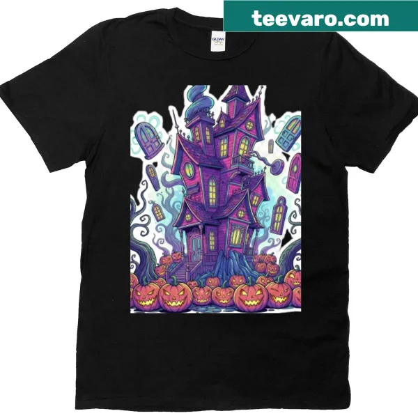 Haunted house illustration for Halloween t-shirt.