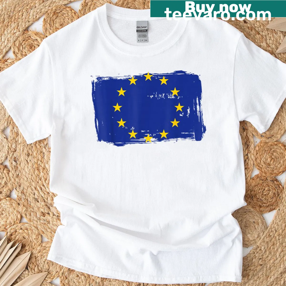 Vintage-style EU flag design on a T-shirt celebrating Europe — on a men's t-shirt