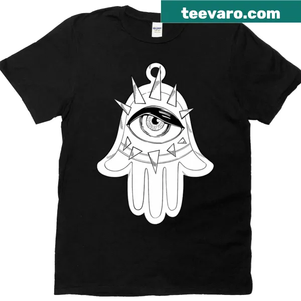 Minimalist design of eye and hand on T-shirt