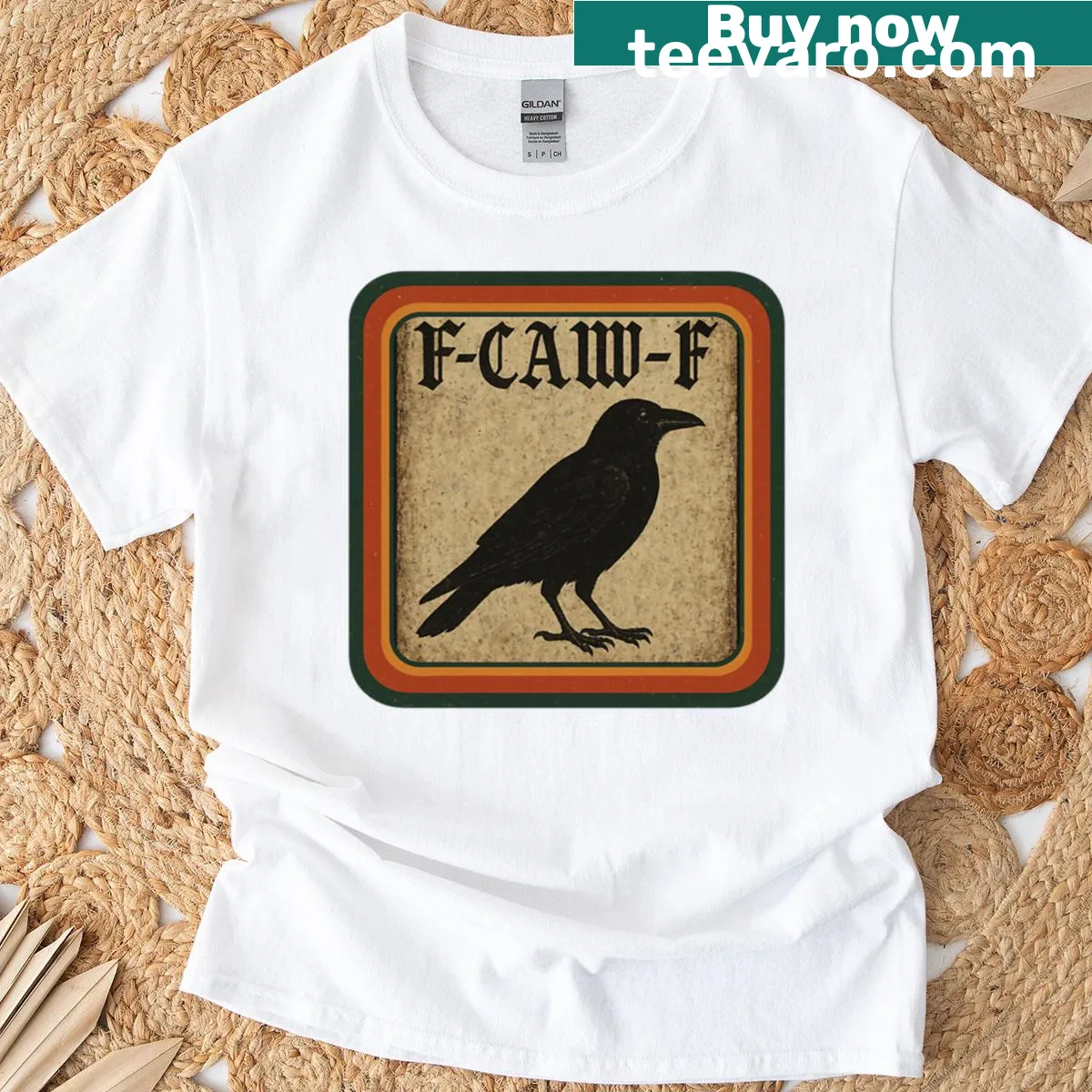 Vintage distressed Halloween t-shirt with crow pun design — on a men's t-shirt