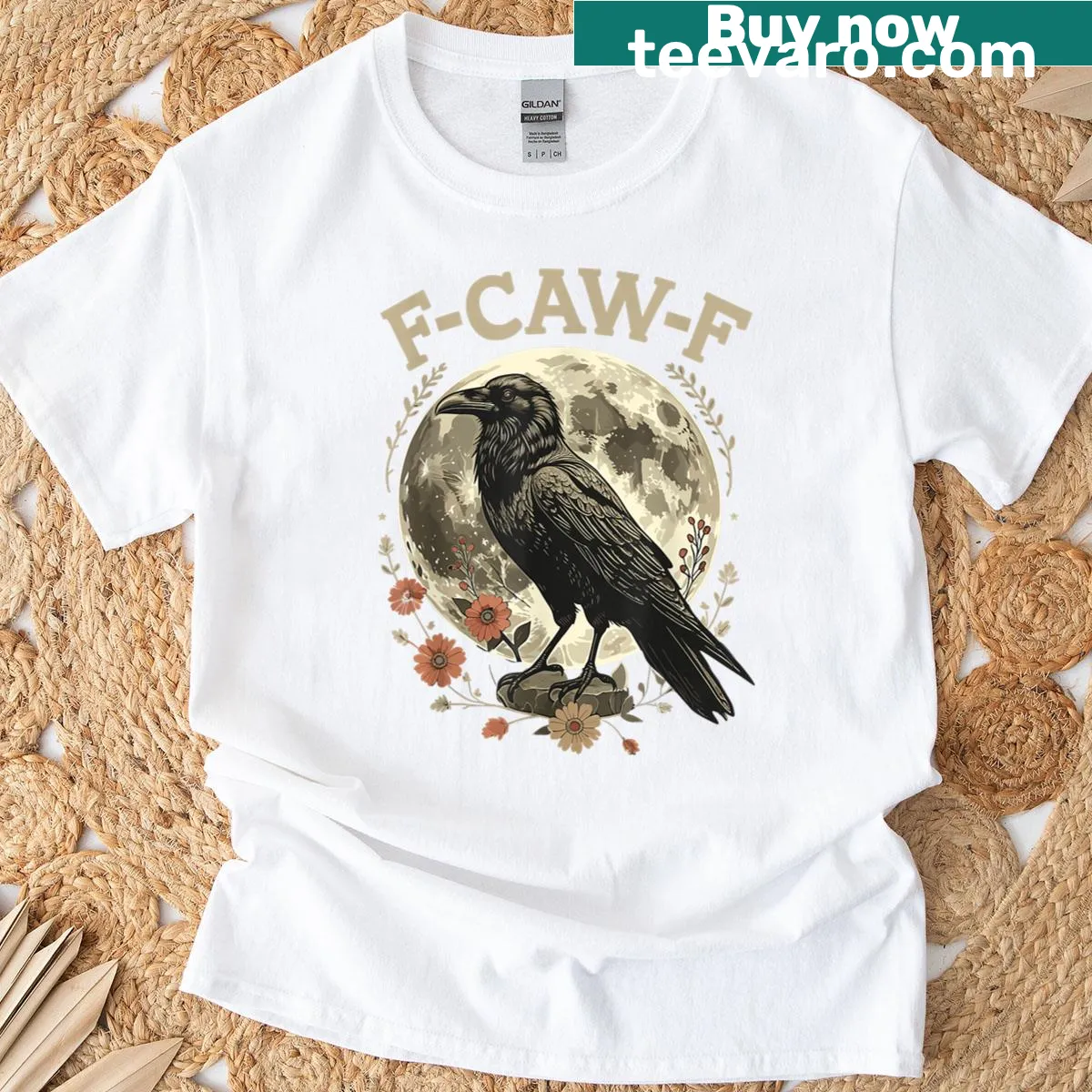 Gothic raven design with a moon background on a Halloween T-shirt — on a men's t-shirt