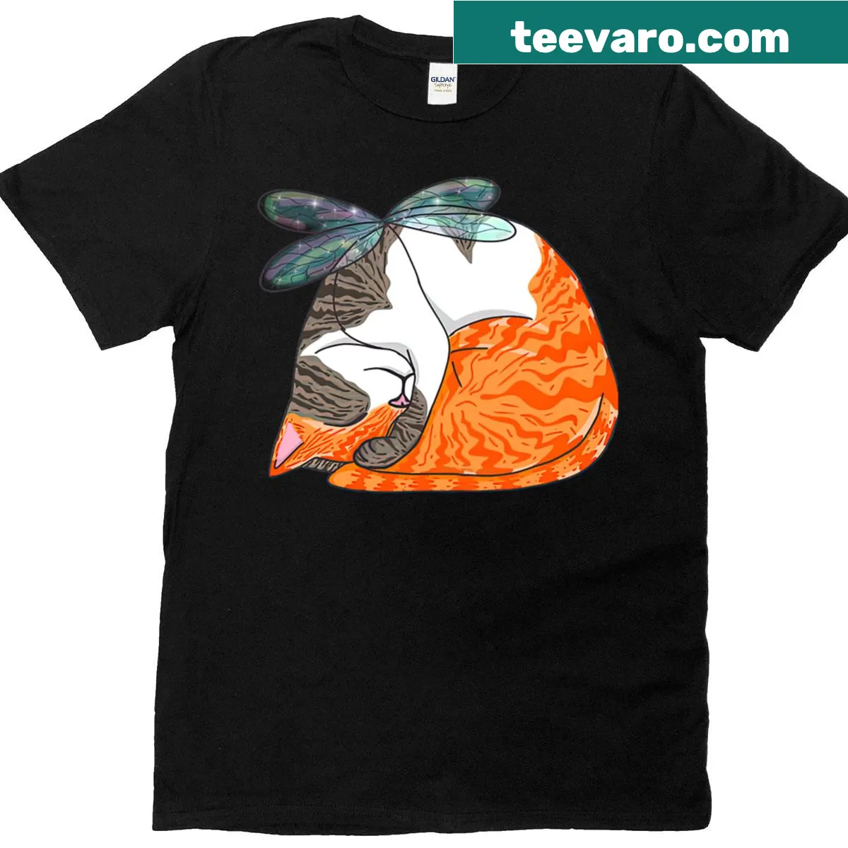 Illustration of a calico cat fairy sleeping, perfect for cat lovers — on a men's t-shirt