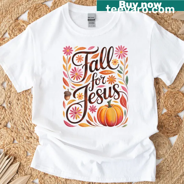 Boho pumpkin T-shirt with a message of faith for autumn.