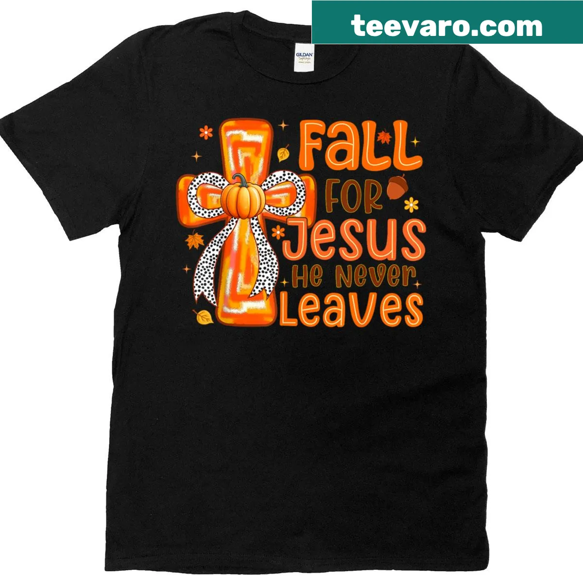 Autumn-themed T-shirt with faith message about Jesus — on a men's t-shirt