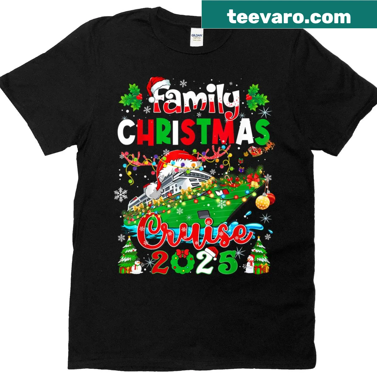 Matching family cruise holiday t-shirt with festive typography — on a men's t-shirt