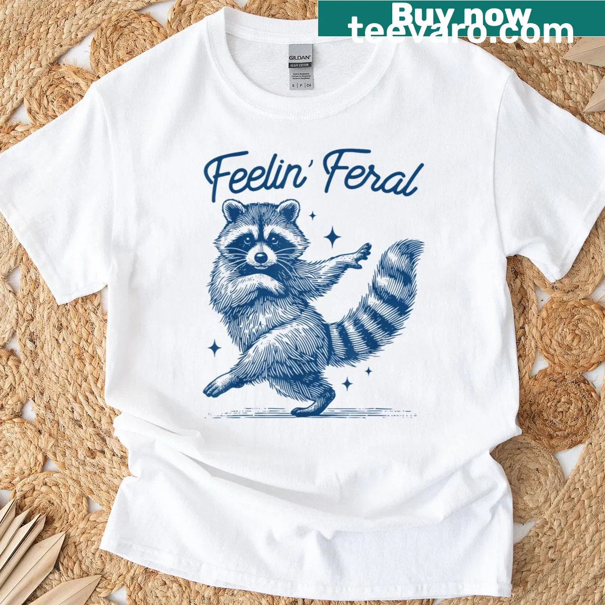 Funny T-shirt with ironic saying about feeling like a feral raccoon — on a men's t-shirt