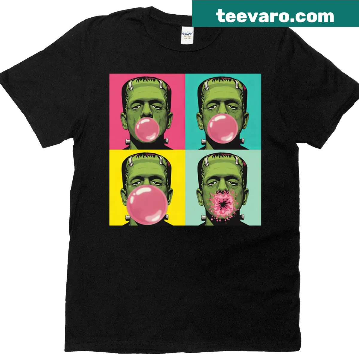 Frankenstein monster with bubble gum design on a T-shirt — on a men's t-shirt