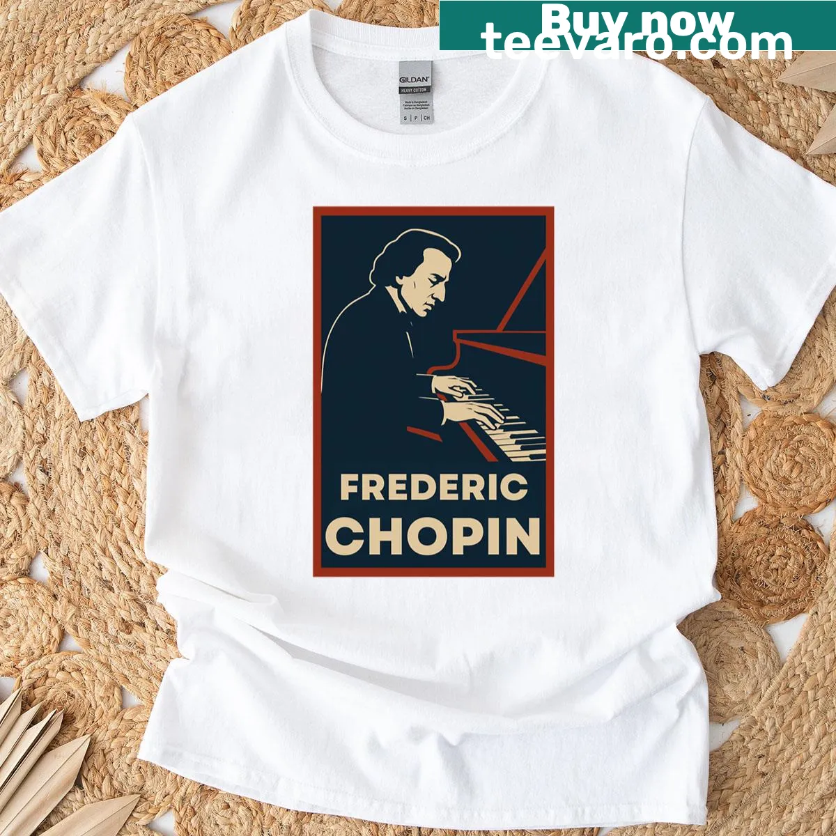 Vintage-style T-shirt honoring composer Frederic Chopin — on a men's t-shirt