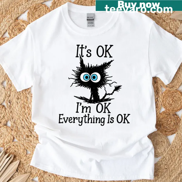 Sarcastic T-shirt with a black cat and humorous quote.