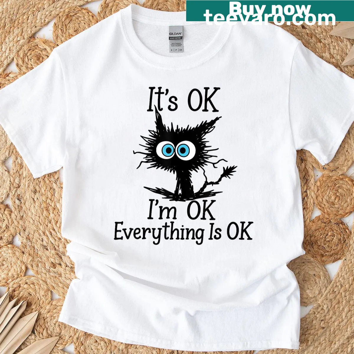Sarcastic T-shirt with a black cat and humorous quote. — on a men's t-shirt