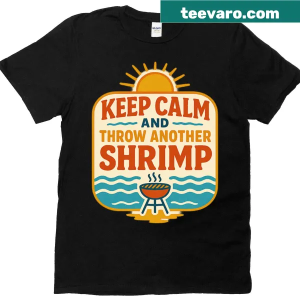 Funny retro BBQ shrimp graphic on summer grilling shirt