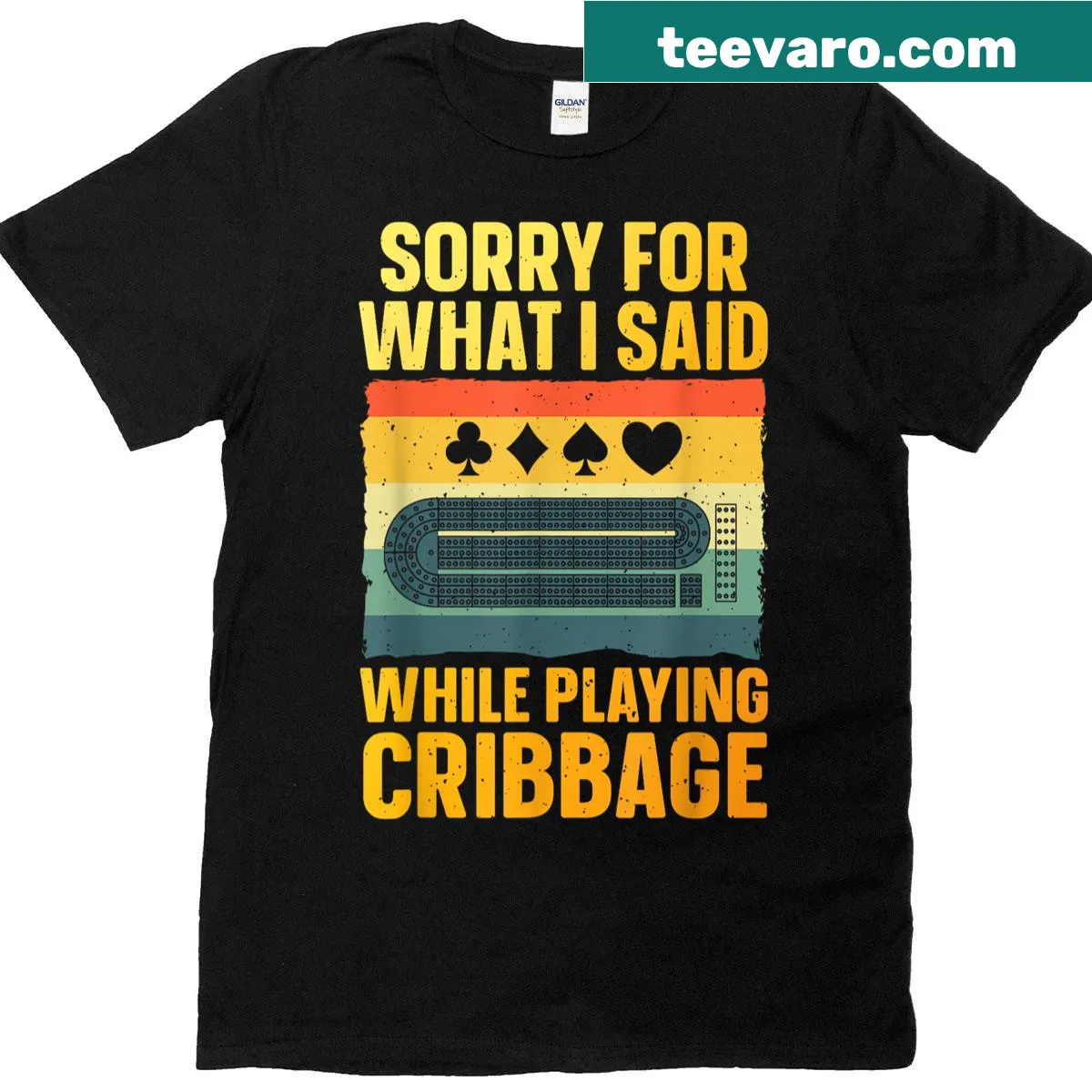 Humorous cribbage-themed T-shirt featuring card game graphics — on a men's t-shirt