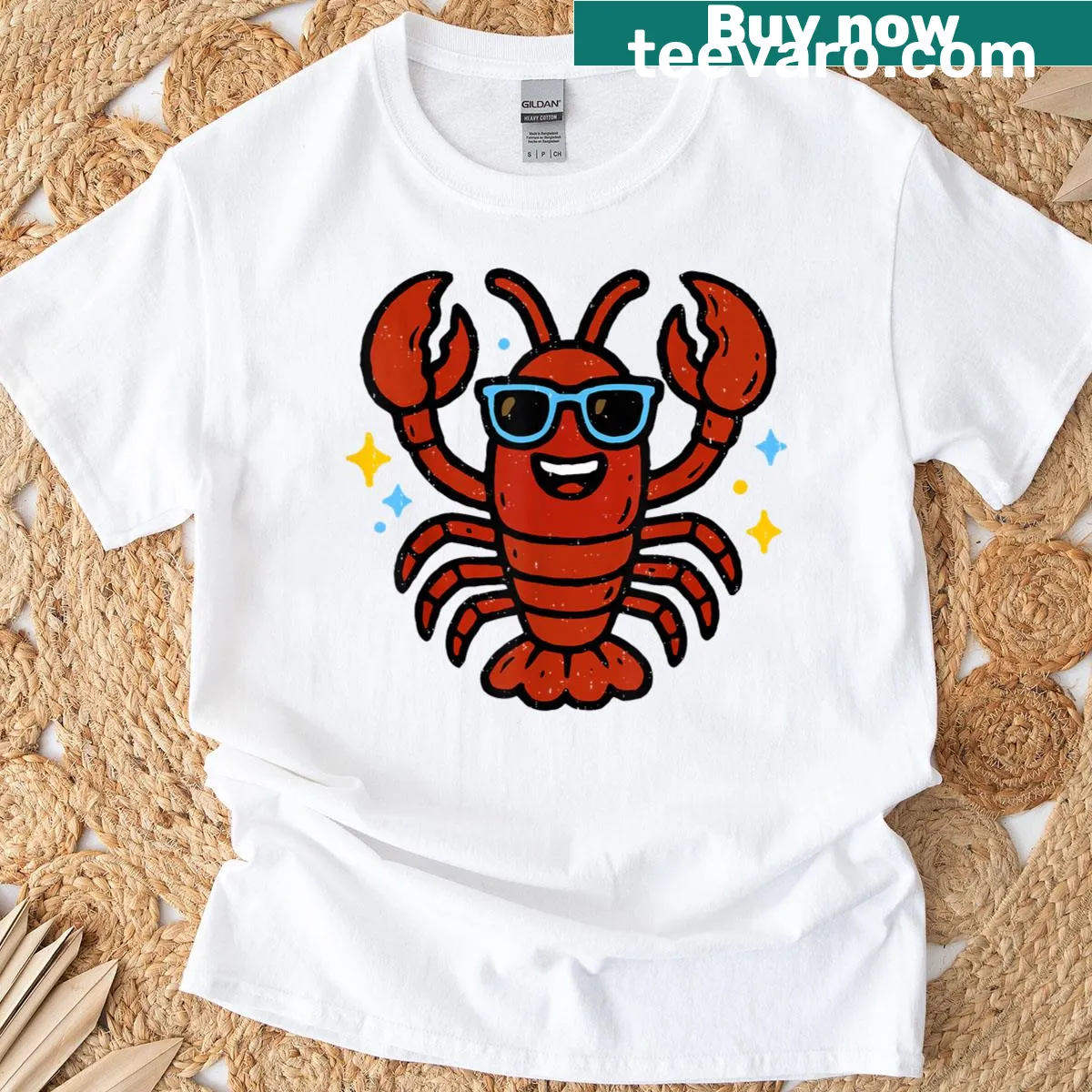 Funny T-shirt featuring a cartoon lobster for seafood lovers — on a men's t-shirt