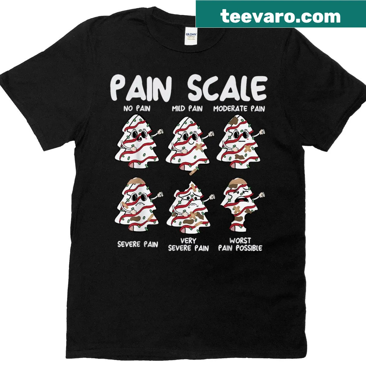 Humorous pain scale graphic with Christmas elements for nurses. — on a men's t-shirt